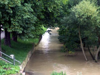 Hochwasser im Donau weg  Regenssburg