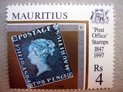 Blaue Mauritius Briefmarke