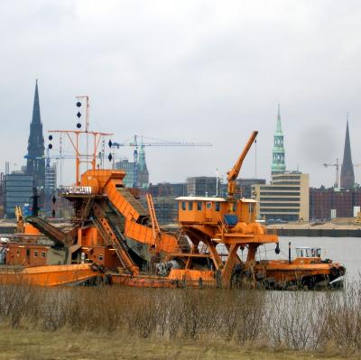 Blick vom Freihafen zur Stadt Hamburg