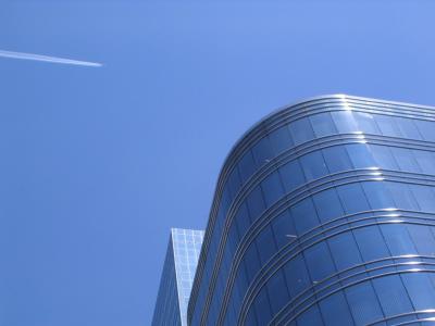 Blue Skyscraper & Plane
