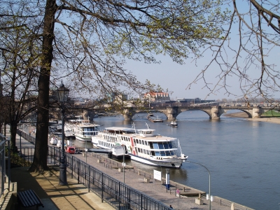 Elbufer in Dresden - Blick auf Augustusbrücke