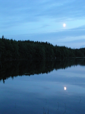 Spiegelglatter See mit Mond