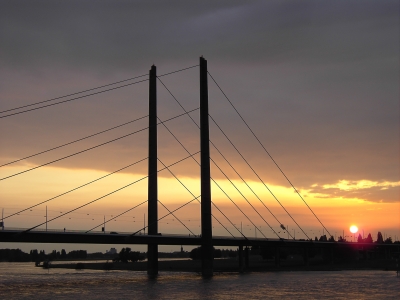 Rheinkniebrücke mit Sonnenuntergang (2)