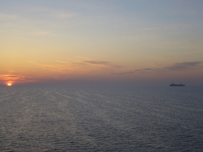 rising sun meets ferryboat