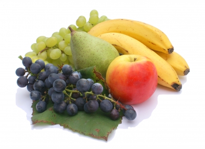 Trauben, Apfel, Birne und Banane