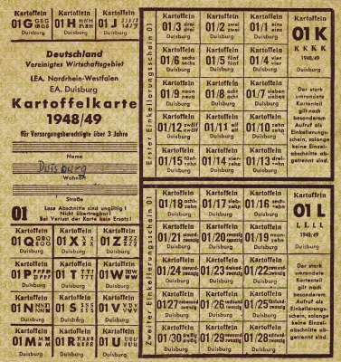 Lebensmittelbezugschein Kartoffelkarte 1948