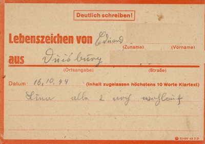 zeitgeschichtliches Dokument : Lebenszeichen von 1944