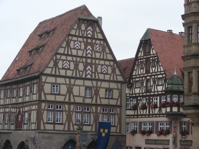 Fachwerkhäuser in der Hafengasse 1 in Rothenburg