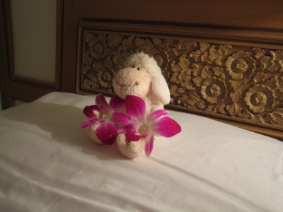 Schaf mit Orchideen