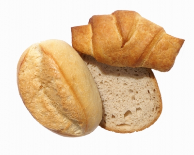 Brötchen, Brotscheibe und Croissant