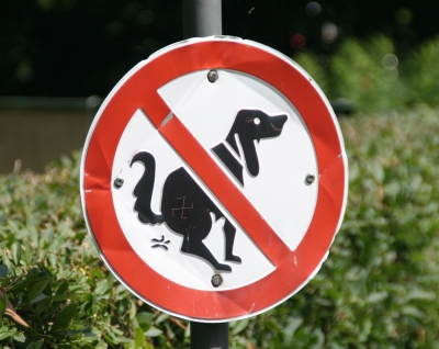 Verbotsschild für Hundegeschäfte