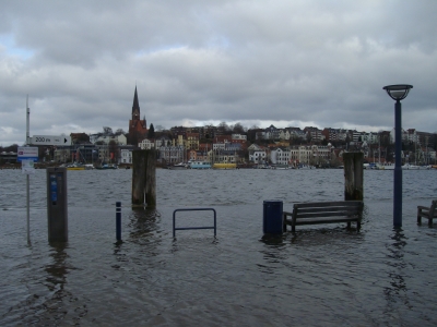 Hochwasser am flensburger Hafen