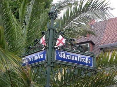 Strassenschilder Unterlinden, Merianstrasse in Freiburg im Breisgau