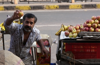 Apfelverkäufer in Jaipur, Indien