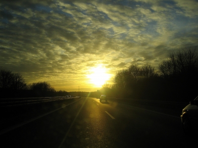 Fahrt in den Sonnenuntergang