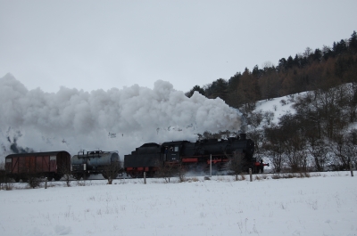 Güterzug mit Dampflok bei Gräfenroda