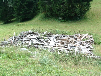 zusammengebrochene Holzhütte