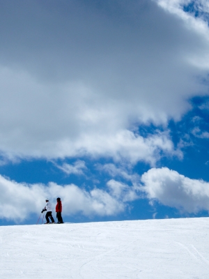 Alpin-Skiläufer gegen Himmel