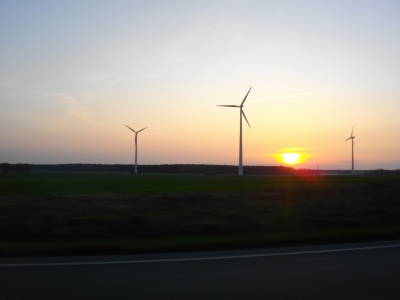 Windräder im Sonnenuntergang