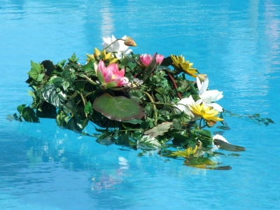 Blumengebinde im Pool