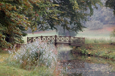 Holzbrücke im Herbst
