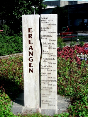 Gedenkstein, Partnerstädte von Erlangen