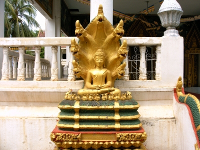 Buddha Bildnis in einem Tempel in Vientiane, der Hauptstadt von Laos