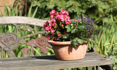Gartenmöbel mit Blumenschale