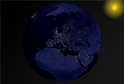 Die Erde bei Nacht + Sonne
