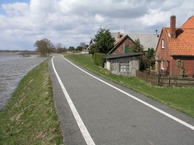 Elberadweg bei Hochwasser in Stiepelse