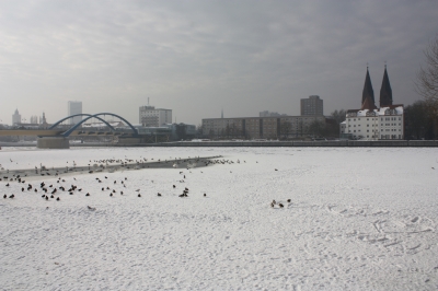 Frankfurt/Oder mit Oderbrücke im Winter