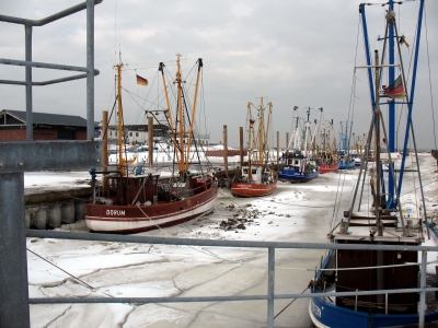 Dorum-Neufeld Fischkutter im vereisten Hafen