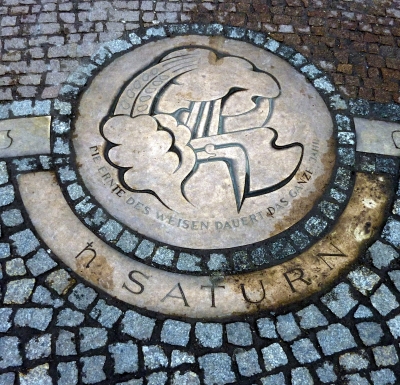 Saturn;  Kupferstich auf der Elbterasse in Dresden
