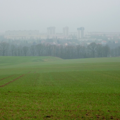 Blick auf Pirna ( Sachsen ) an einem nebligen Tag