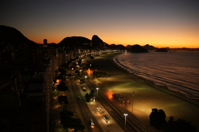 Sonnenuntergang an der Copacabana in Rio