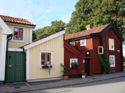 typische Holzhäuser in Kalmar/Schweden