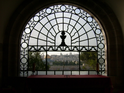 Blick von Kapelle Gethsemanae auf den Tempelberg in Jerusalem