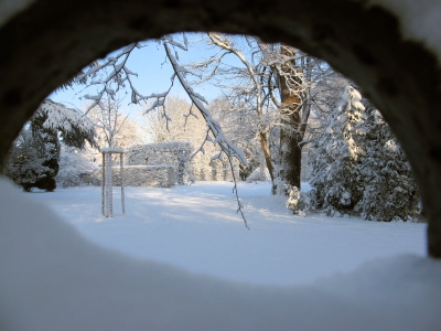 Winterblick durch den Zaun