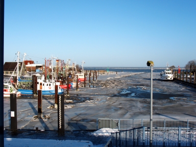 Fedderwardersiel Blick über den gefrorenen Hafen