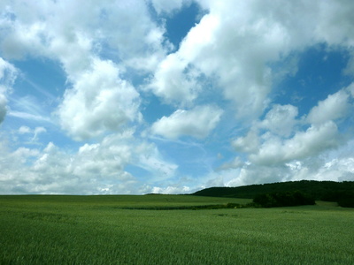 grünes Land und blauer Himmel