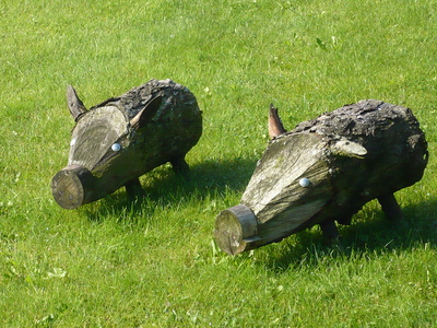 Zwei Holzschweine