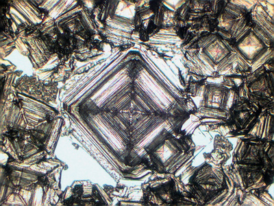 Kristallisiertes Kochsalz unter dem Mikroskop