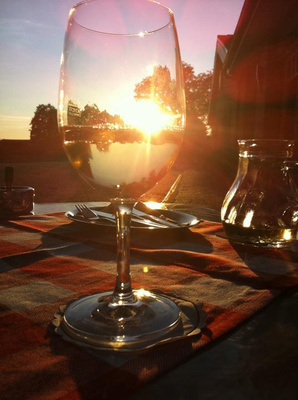 Weinglas in Abendsonne