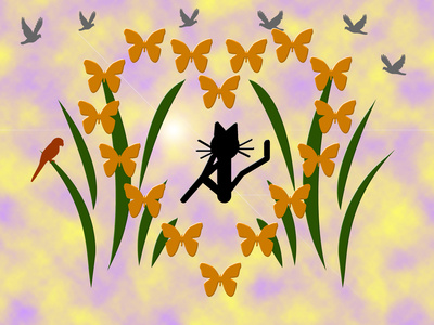 Katze Kittycat im Schmetterlingsherz