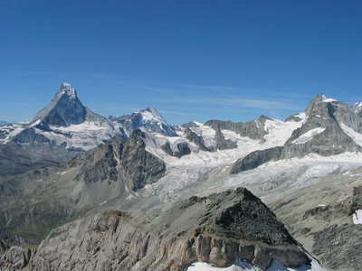 Mettelhorn-Gipfelsicht: Matterhorn und Dent d'Hérens