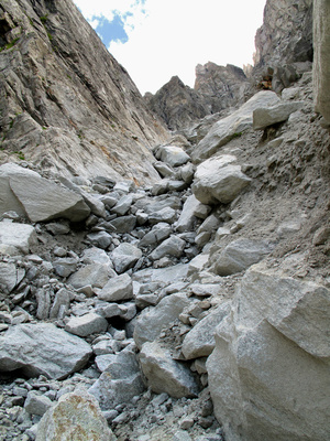 Gefährlich: Traverse im Felssturzgebiet