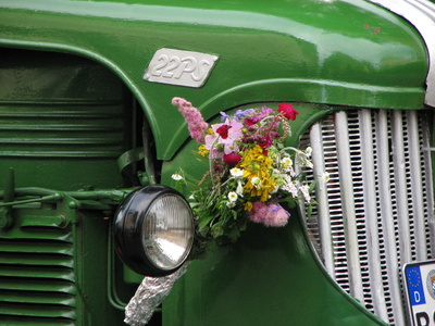 Blumen am Traktor