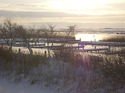 Winter-Sonnenaufgang am Bodden