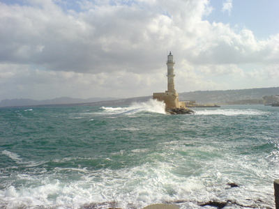 Leuchturm von Chania / Kreta im Sturm