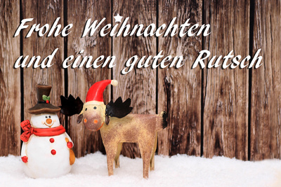 Weihnachtsgrusskarte Schneemann und Elch